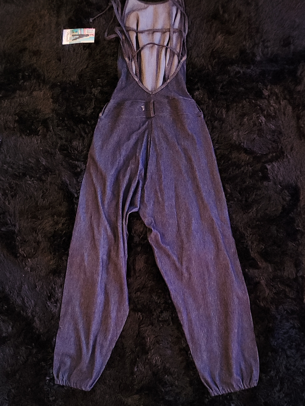 Casual Indigo Track Jumpsuit with Strappy Back